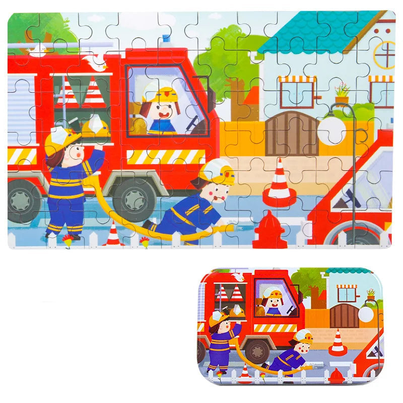 Quebra-Cabeça Infantil de Madeira 60 Peças – Animais e Veículos Educativo