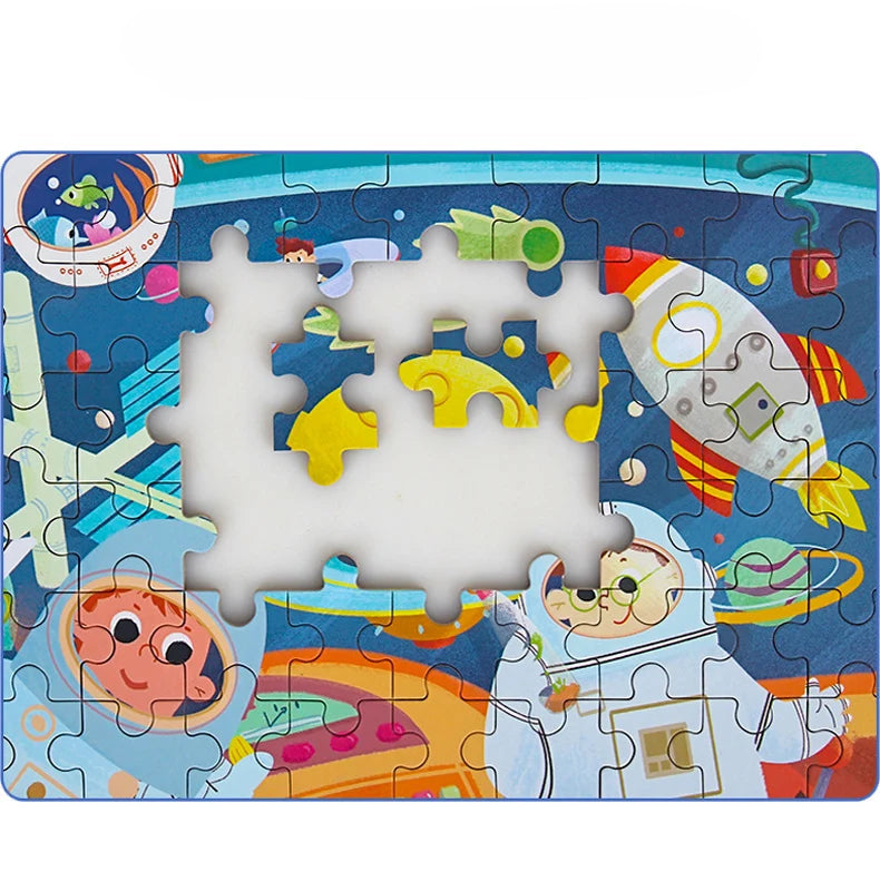 Quebra-Cabeça Infantil de Madeira 60 Peças – Animais e Veículos Educativo