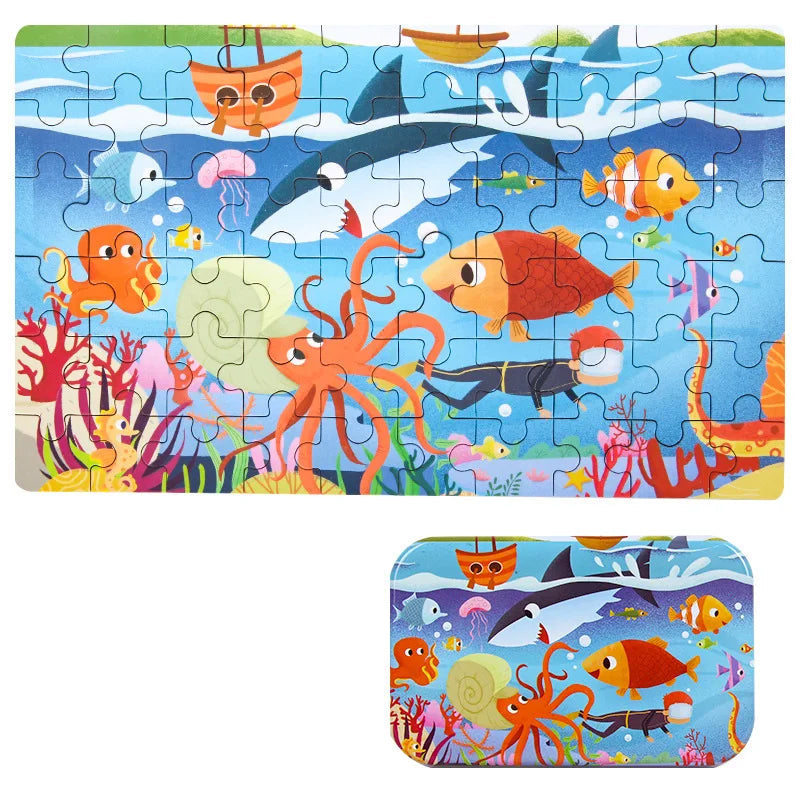 Quebra-Cabeça Infantil de Madeira 60 Peças – Animais e Veículos Educativo