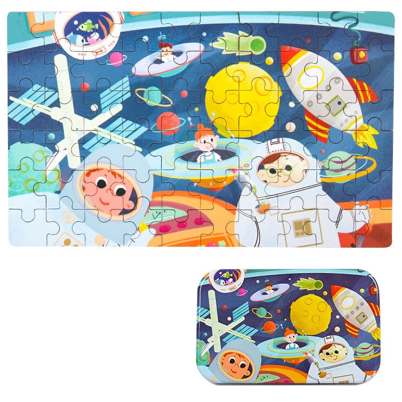 Quebra-Cabeça Infantil de Madeira 60 Peças – Animais e Veículos Educativo