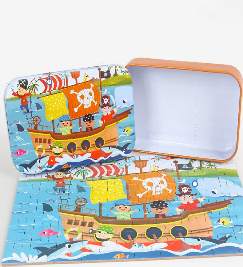 Quebra-Cabeça Infantil de Madeira 60 Peças – Animais e Veículos Educativo