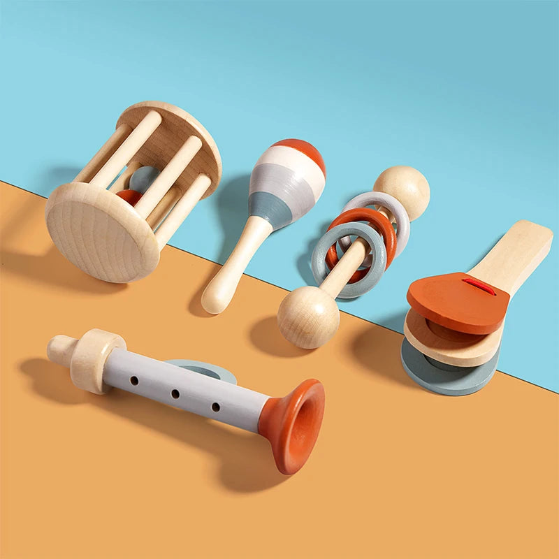 Kit 5 Instrumentos Musicais para Bebês – Brinquedos Sensoriais Educativos Montessori