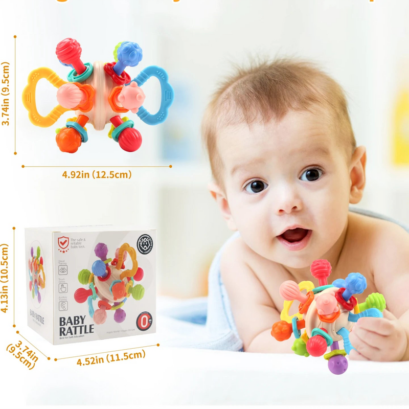 Bola Sensorial de Silicone para Bebê – Mordedor, Chocalho e Brinquedo de Estimulação 0 a 12 meses