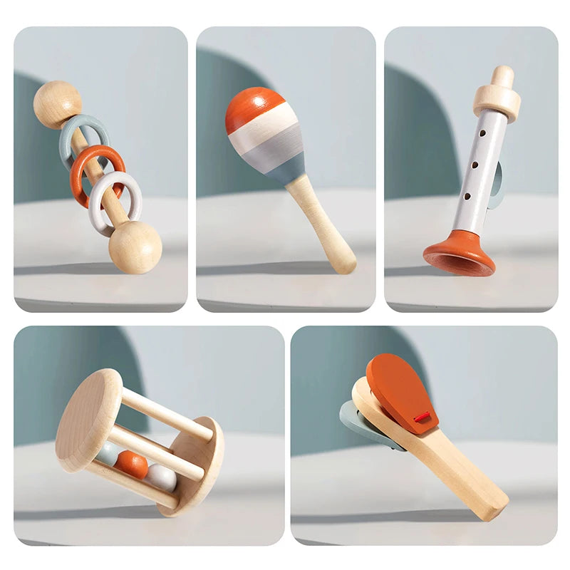 Kit 5 Instrumentos Musicais para Bebês – Brinquedos Sensoriais Educativos Montessori