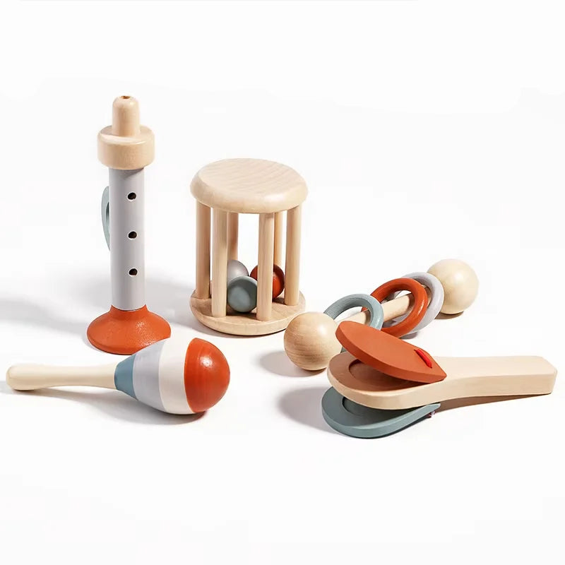 Kit 5 Instrumentos Musicais para Bebês – Brinquedos Sensoriais Educativos Montessori